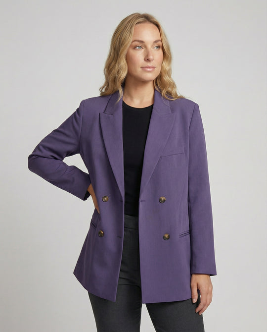 Oversize Damen Blazer Retro Violett Lockerer Schnitt Business Jacke