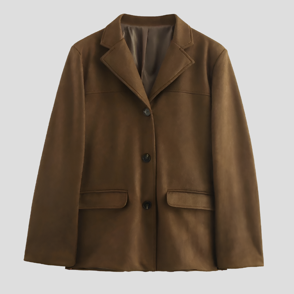 R&B | Brauner Wildleder-Trenchcoat mit breitem Revers