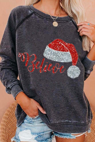 R&B | Graues Sweatshirt Damen Festlicher Weihnachtsdruck