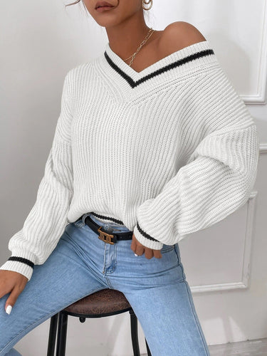 R&B | Pullover mit V-Ausschnitt und Patchwork
