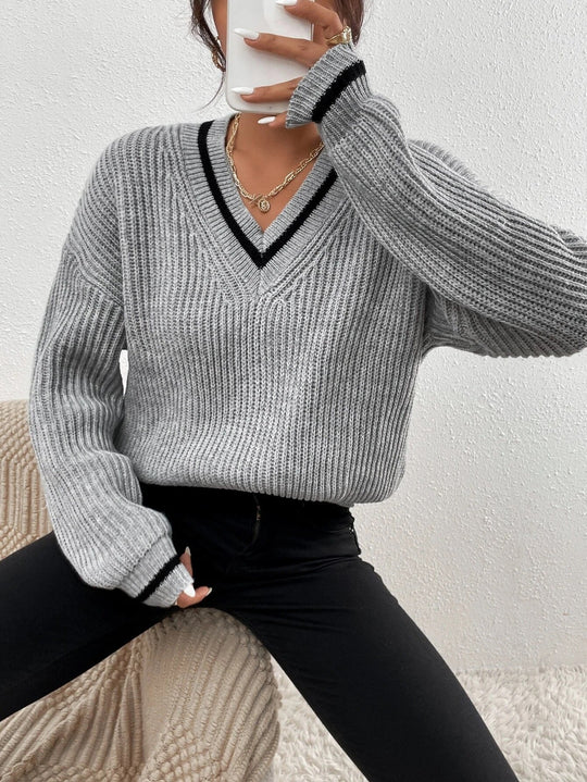 R&B | Pullover mit V-Ausschnitt und Patchwork