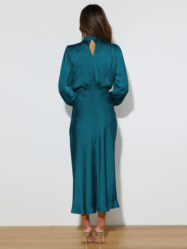 Elegante Satin Kleid Mit Langen Ärmeln