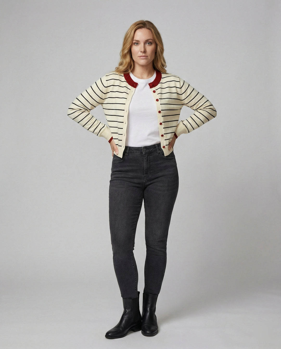 Gestreifte Strickjacke Damen Herbst Loose Fit Weicher Cardigan