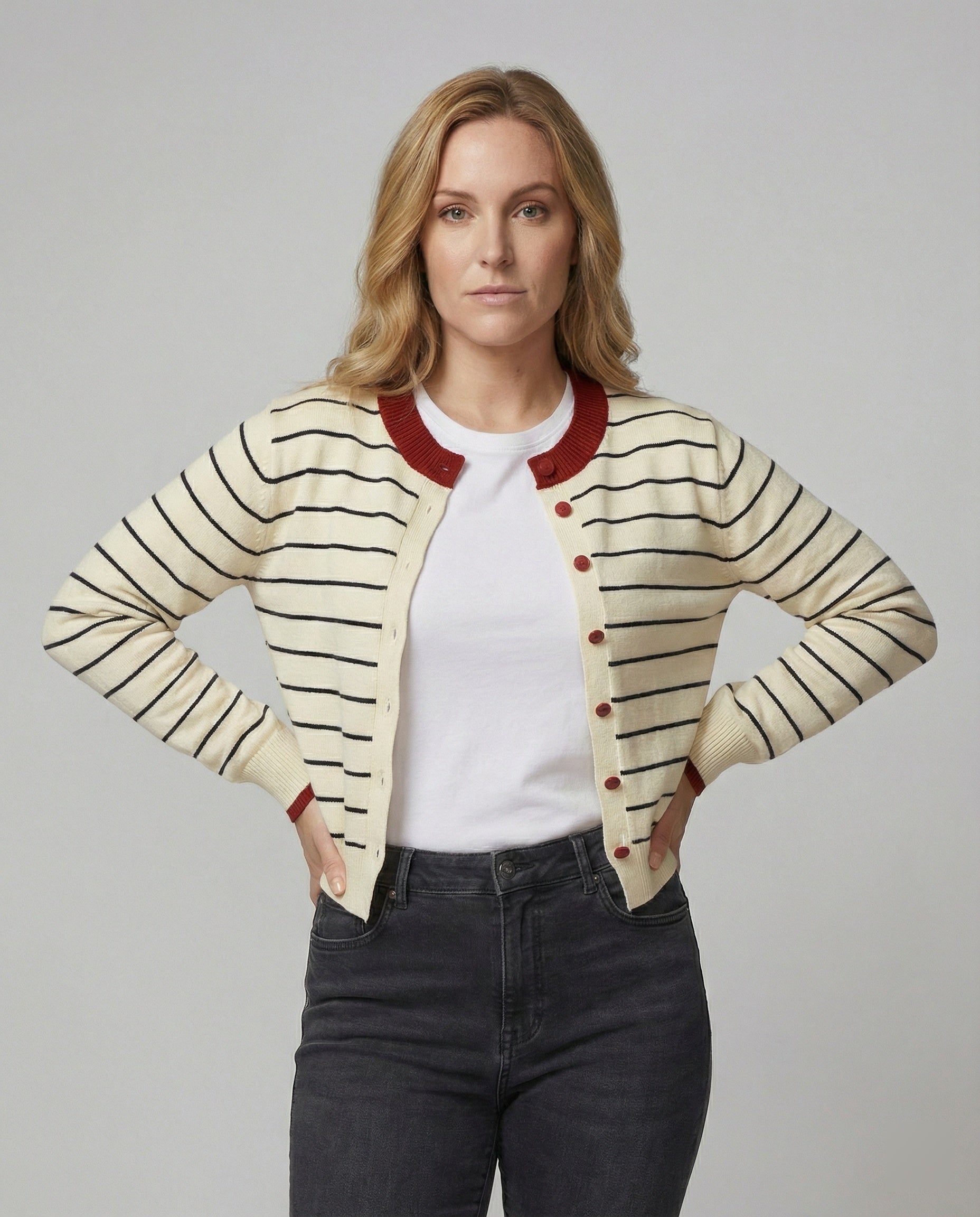 Gestreifte Strickjacke Damen Herbst Loose Fit Weicher Cardigan