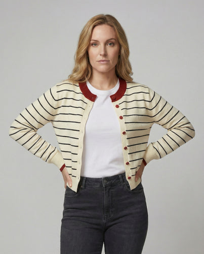 Gestreifte Strickjacke Damen Herbst Loose Fit Weicher Cardigan