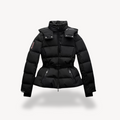 R&B | Schwarze Damen Pufferjacke mit Gürtel und Hohem Kragen