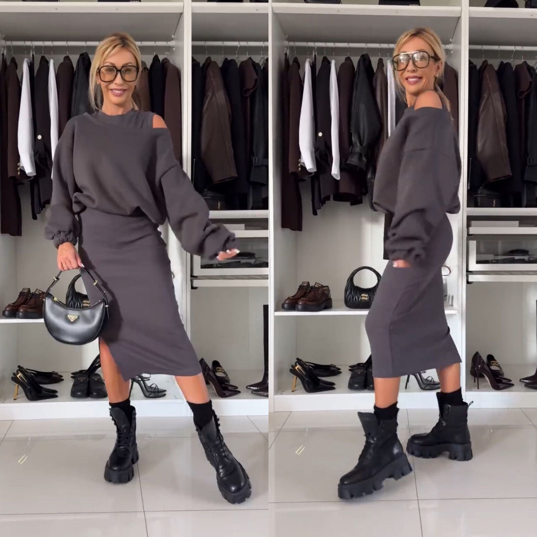R&B | Satz mit Cold Shoulder Top und Midi Rock