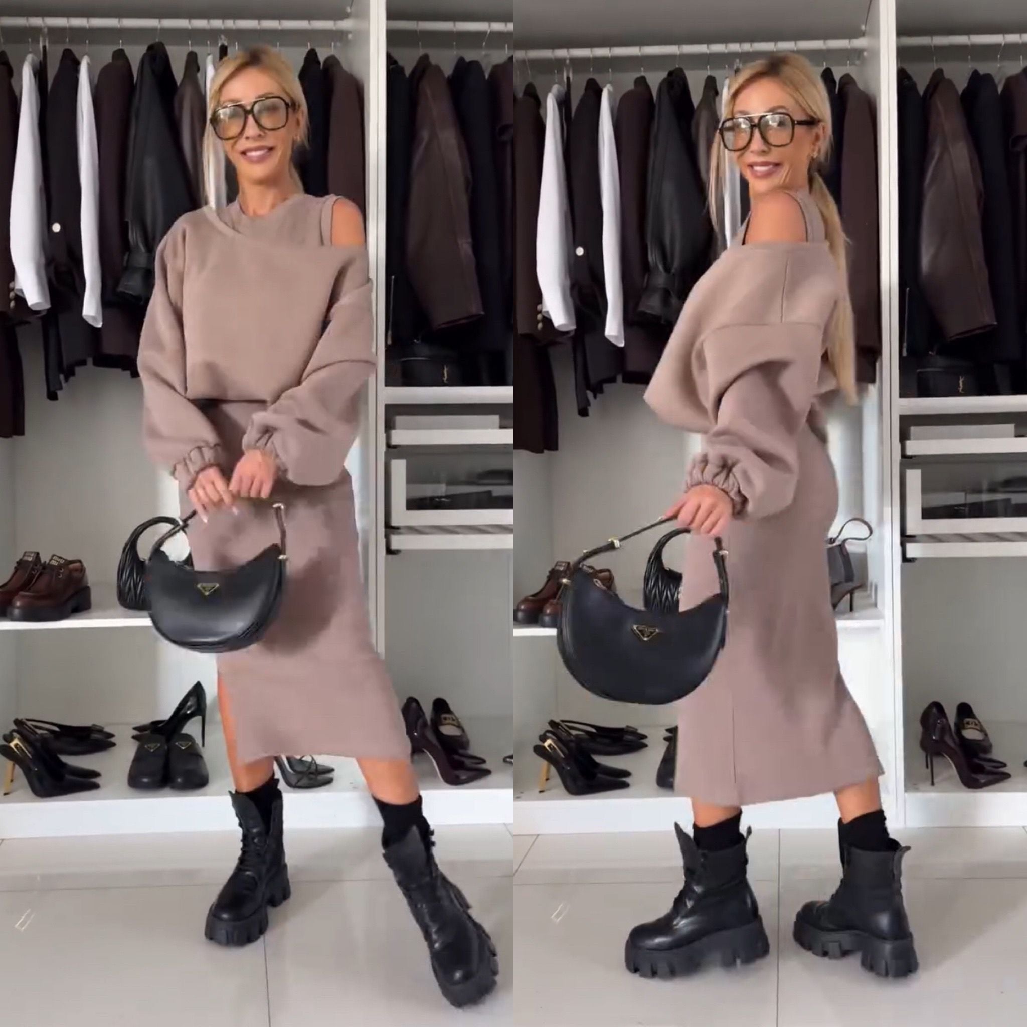 R&B | Satz mit Cold Shoulder Top und Midi Rock