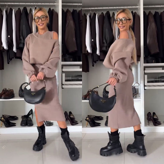 R&B | Satz mit Cold Shoulder Top und Midi Rock