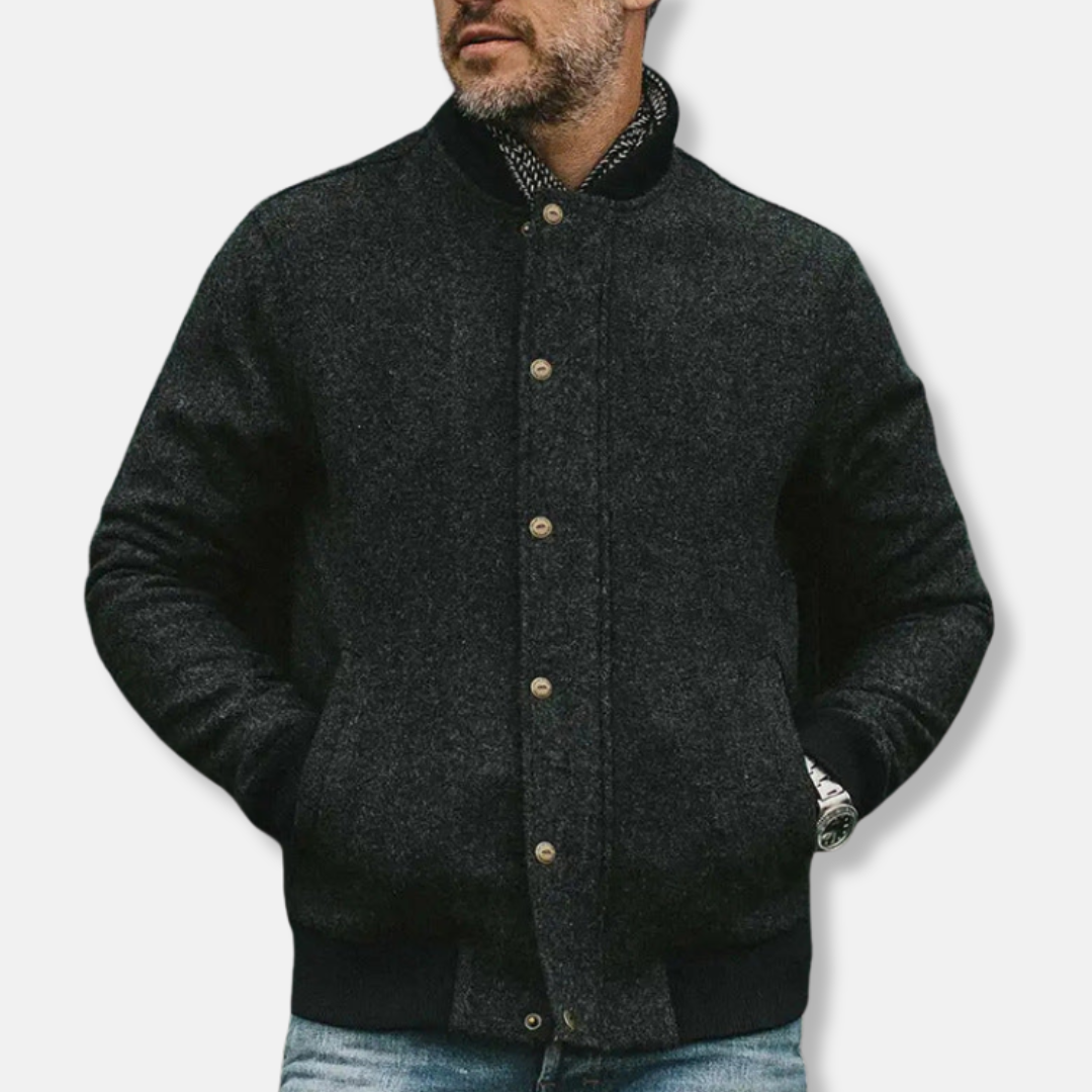 R&B | Bomberjacke Lockere Passform Wollmischung Knopfverschluss Gerippter Saum