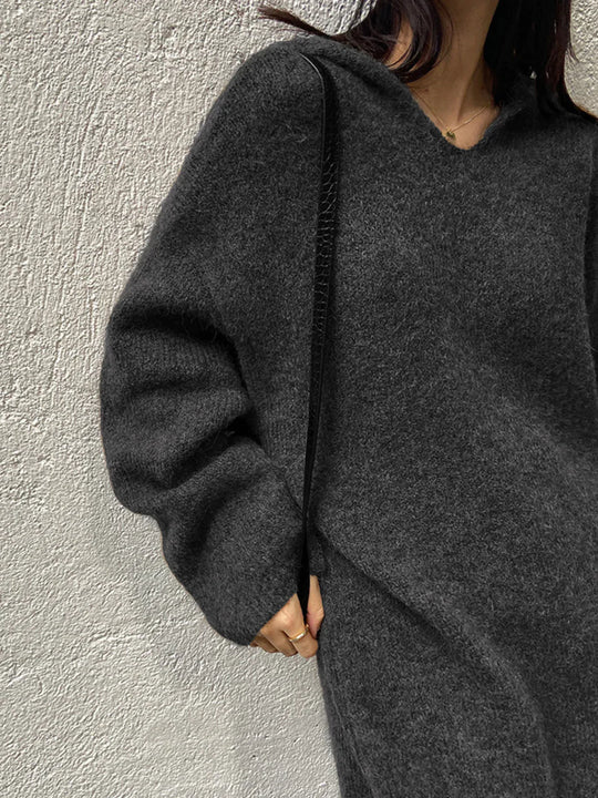 R&B | Woll - Kapuzen - Strick - Midi - Kleid