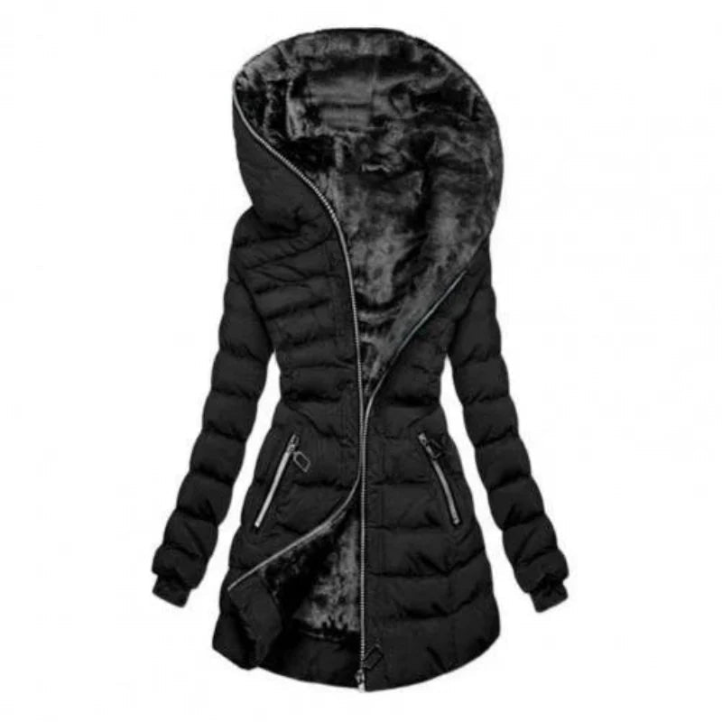 R&B | Damen Lange Daunenjacke mit Kapuze, Gepolstert und Warm