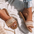 R&B | Pantoletten, Boho Stil, Flach, Sandalen, Sommerschuhe