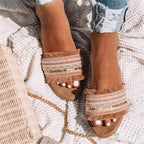 R&B | Pantoletten, Boho Stil, Flach, Sandalen, Sommerschuhe