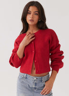R&B | Cardigan - Damen Herbstrot Strickjacke