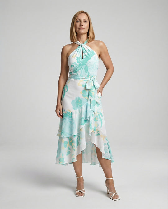 Damen Neckholder Wickelkleid aus Chiffon