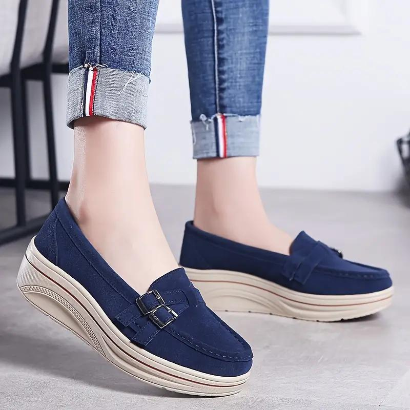 Plattform Slipper, Rutschfest, Schnallenriemen, Wildlederschuhe, Damenschuhe R&B