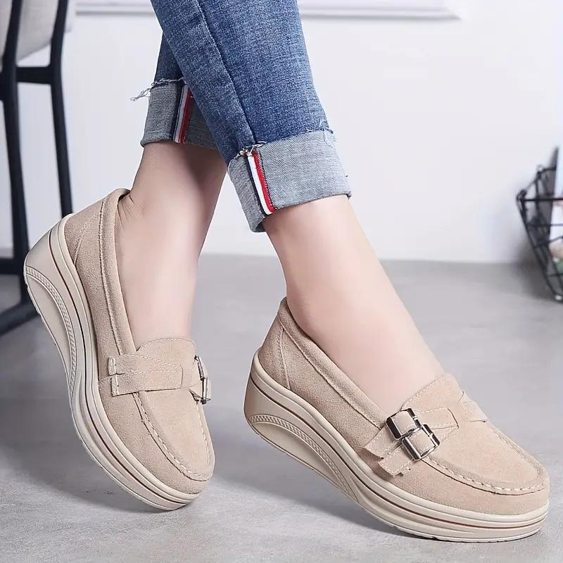 Plattform Slipper, Rutschfest, Schnallenriemen, Wildlederschuhe, Damenschuhe R&B