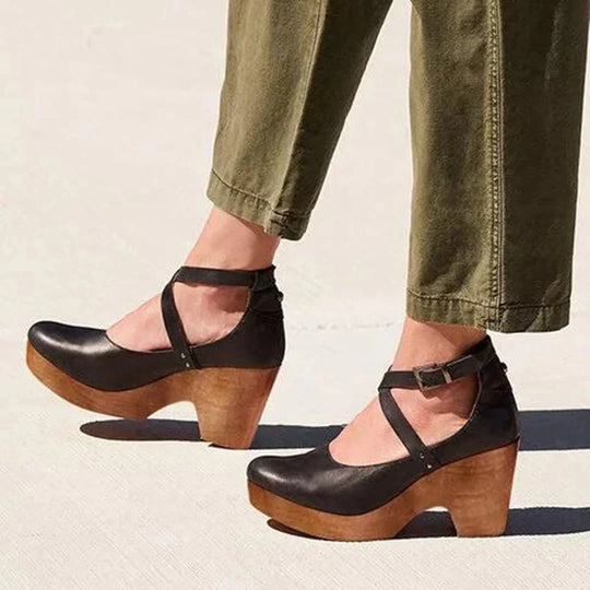 Plattform Sandalen - Knöchelriemchen - Absatz - Keilabsätze - Damen Schuhe R&B