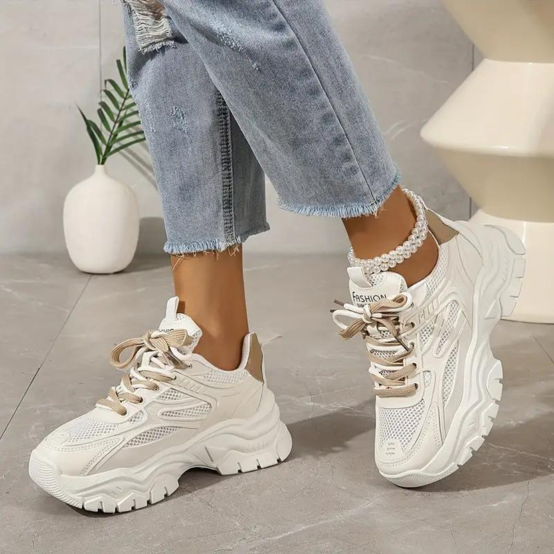Plattform Sneakers - Schnürschuhe - Orthopädisch - Weiße Sneakers - Damensneakers R&B