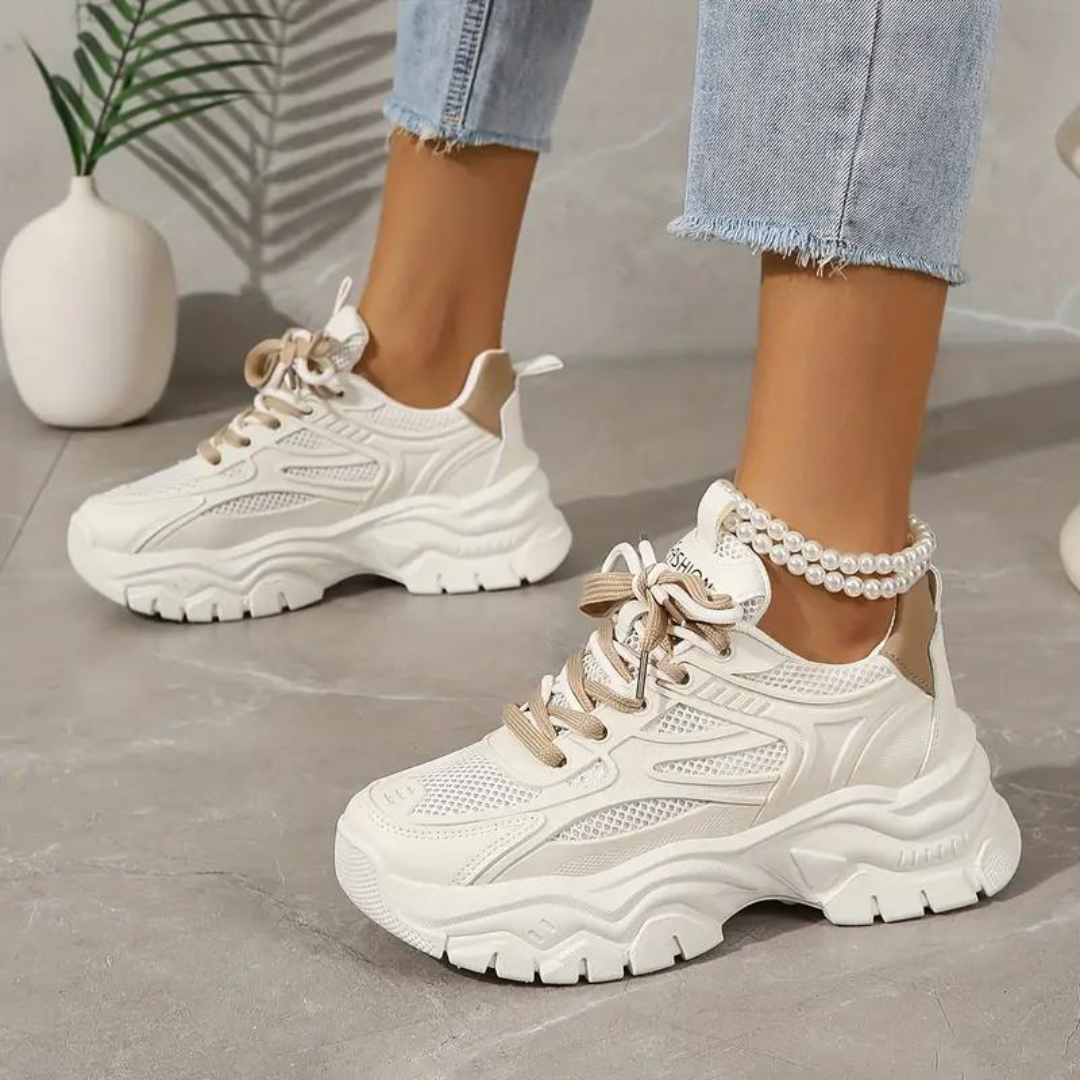 Plattform Sneakers - Schnürschuhe - Orthopädisch - Weiße Sneakers - Damensneakers R&B