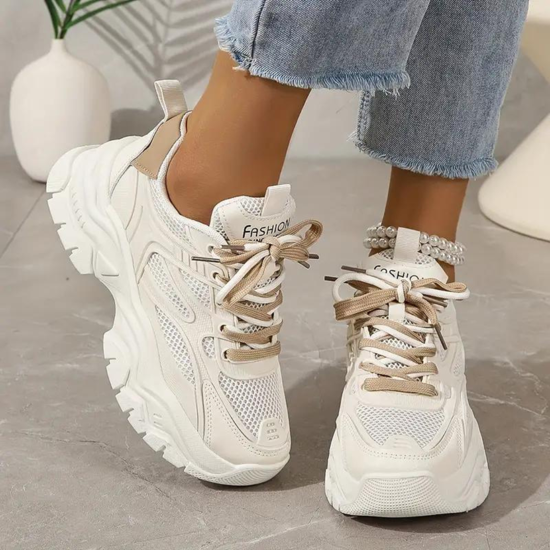 Plattform Sneakers - Schnürschuhe - Orthopädisch - Weiße Sneakers - Damensneakers R&B