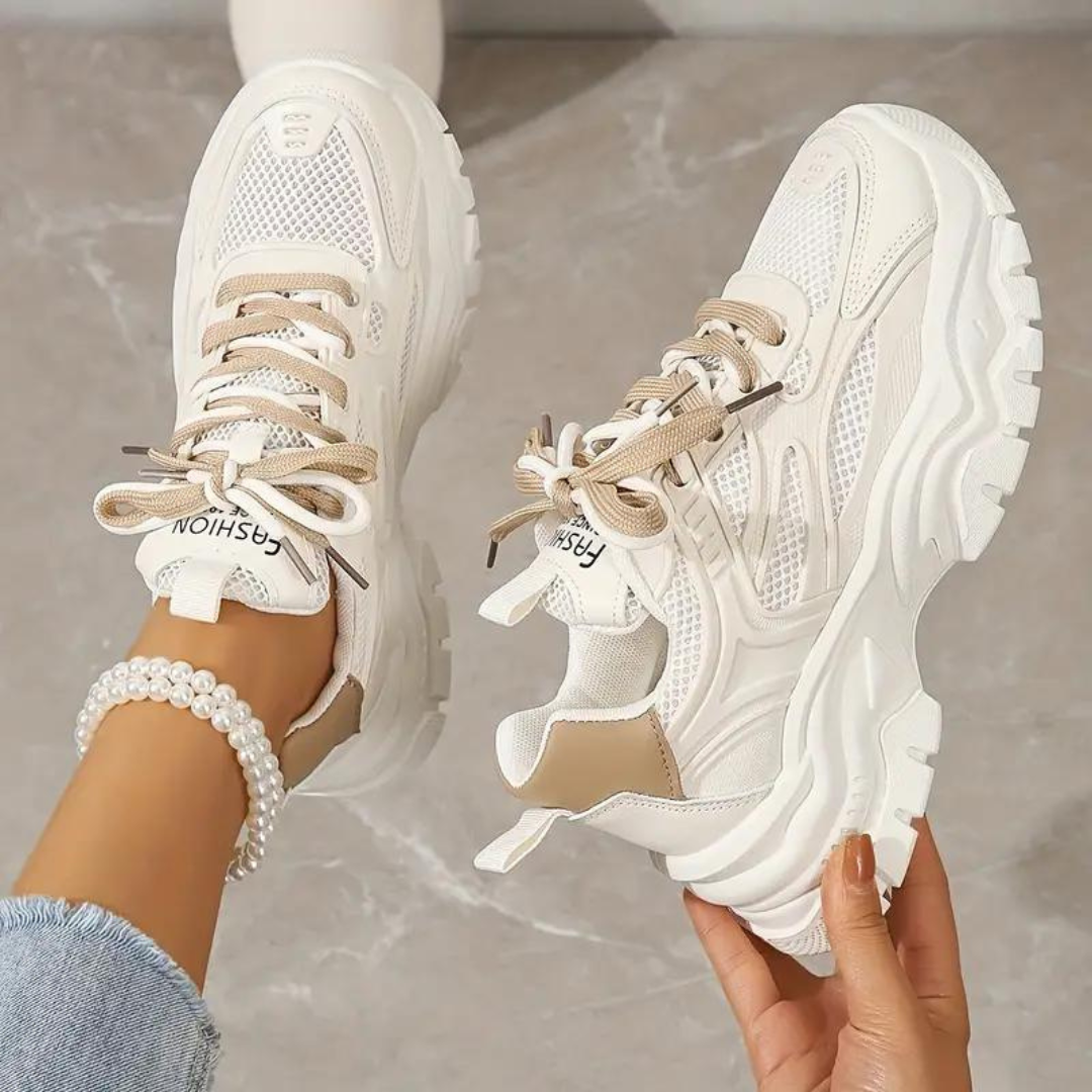 Plattform Sneakers - Schnürschuhe - Orthopädisch - Weiße Sneakers - Damensneakers R&B