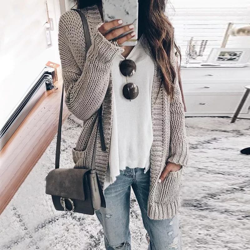 R&B | Strickjacke Gestrickt Offene Vorderseite Entspannt Passform mit Taschen
