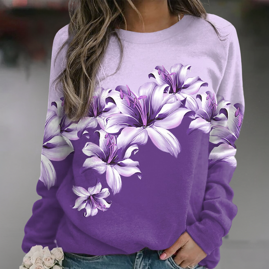 R&B | Sweatshirt Weiches Atmungsaktives Material Bequeme Passform Floral Print Lange Ärmel