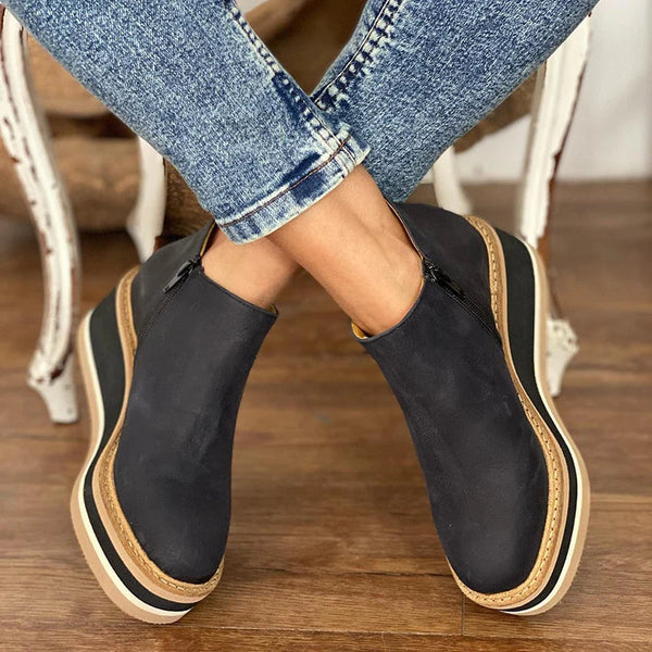 R&B | Stiefeletten Lederoptik Slip on Elastische Einsätze Chunky Plateausohle