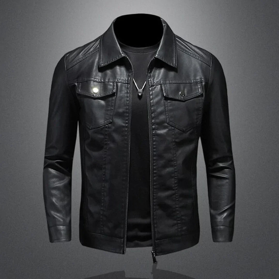 R&B | Herren schwarze Jacke - Trucker-Stil mit umklappbarem Kragen