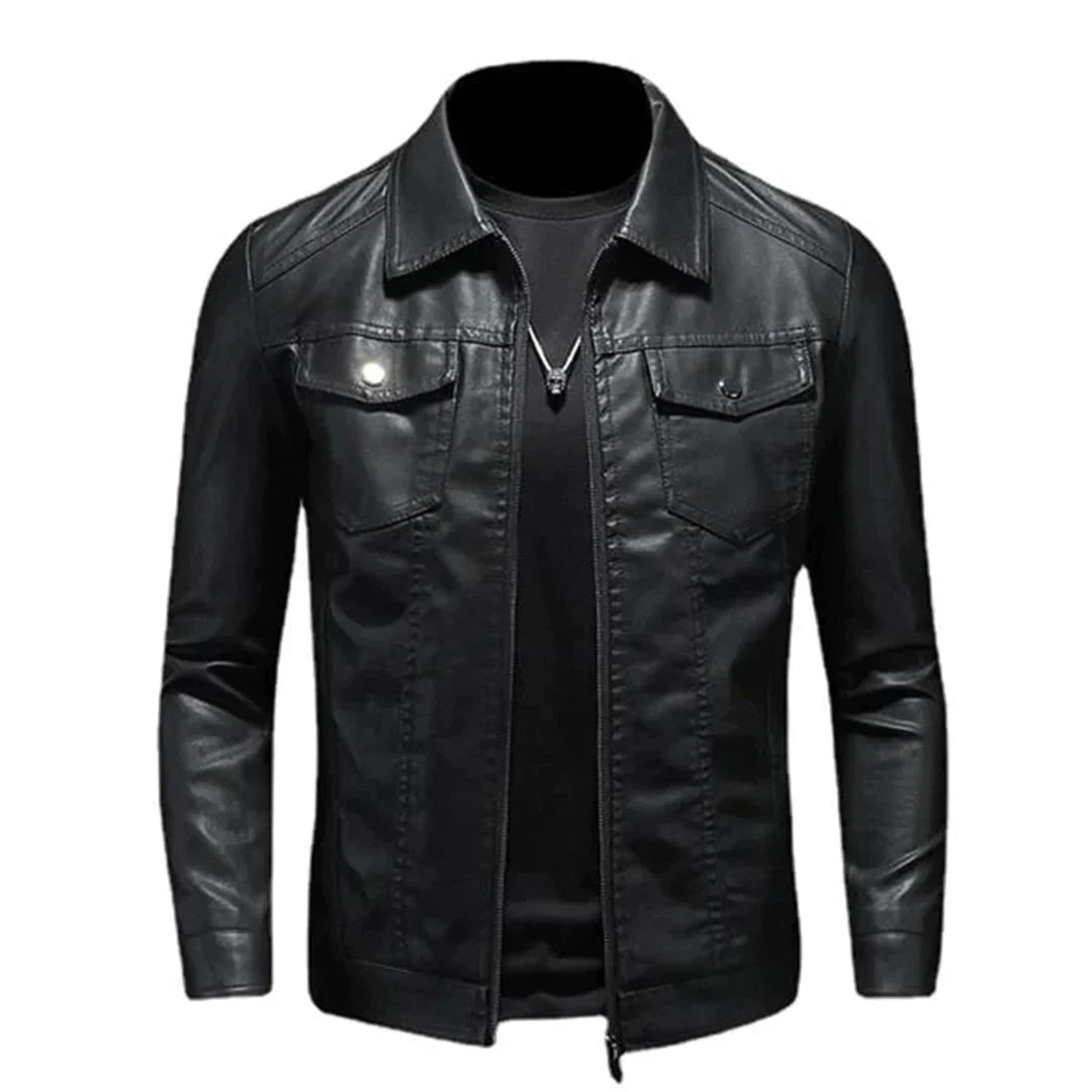 R&B | Herren schwarze Jacke - Trucker-Stil mit umklappbarem Kragen