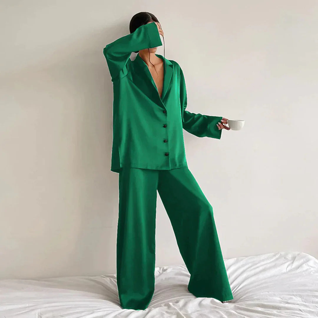 R&B | Satin PyjamA-Satz mit Weitem Hose