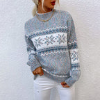 R&B | Strickpullover Nordisches Muster Weiche Wollmischung Rundhalsausschnitt Langarm