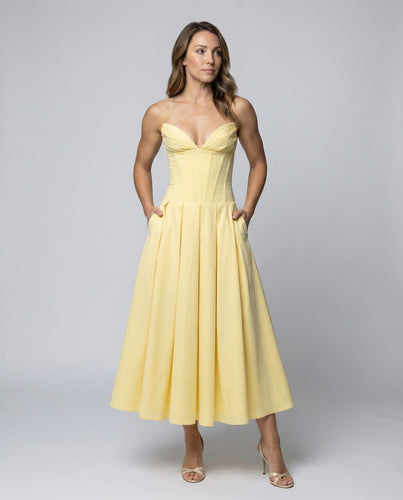 Damen Abendkleid mit tiefem V-Ausschnitt und schwingendem Rock R&B