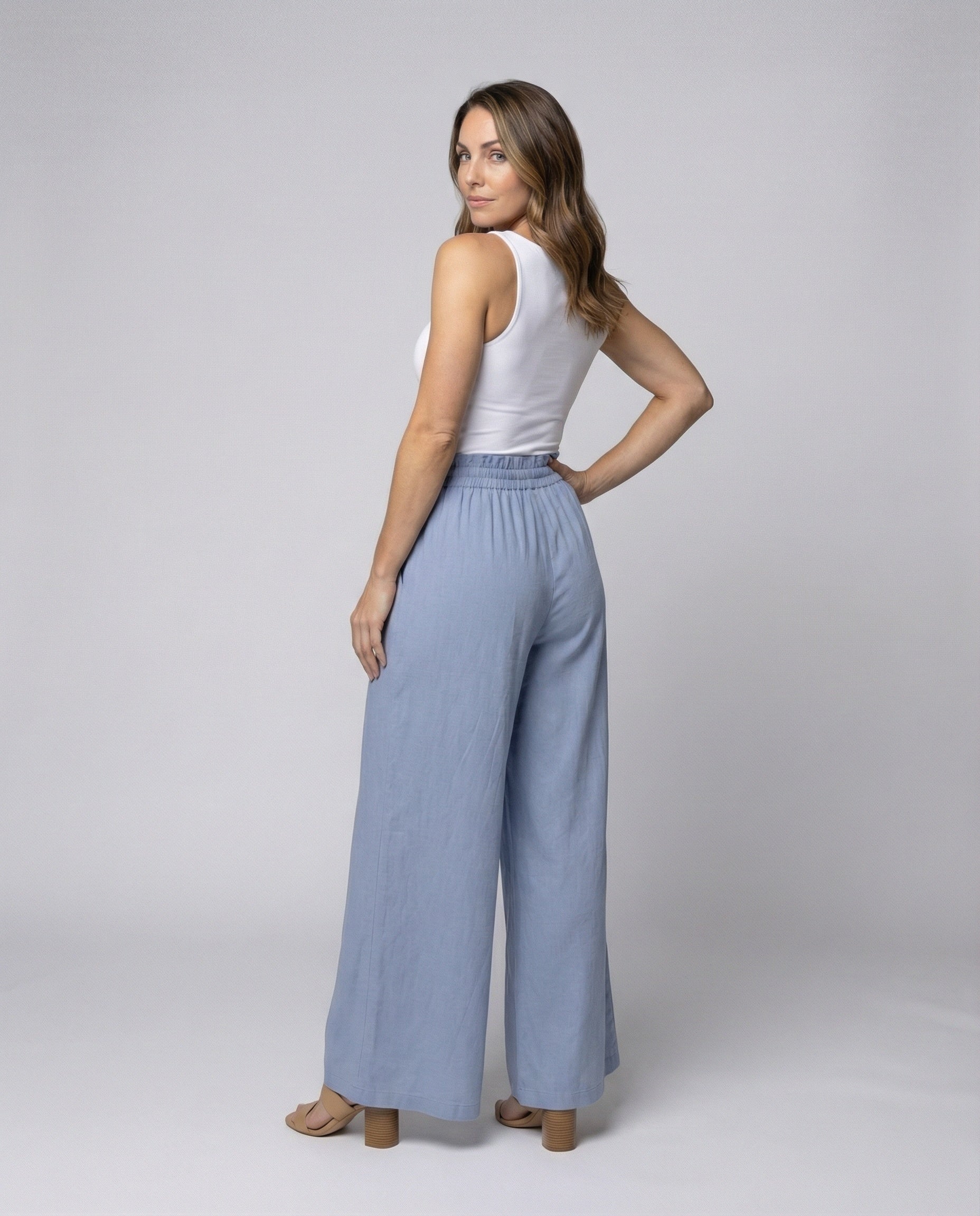 Damen luftige Palazzo-Hose mit elastischem Bund und Seitentaschen R&B