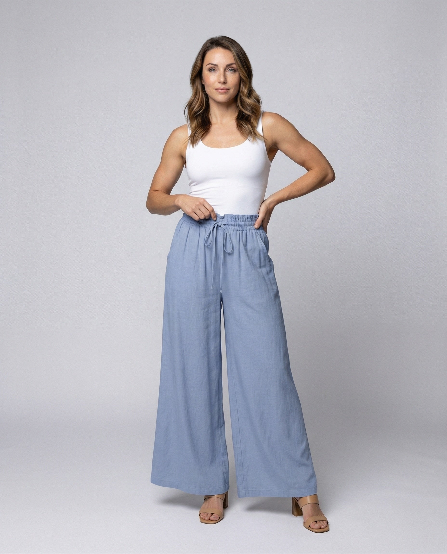 Damen luftige Palazzo-Hose mit elastischem Bund und Seitentaschen R&B
