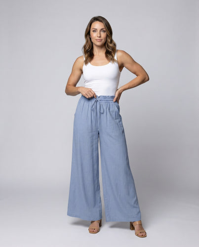 Damen luftige Palazzo-Hose mit elastischem Bund und Seitentaschen R&B