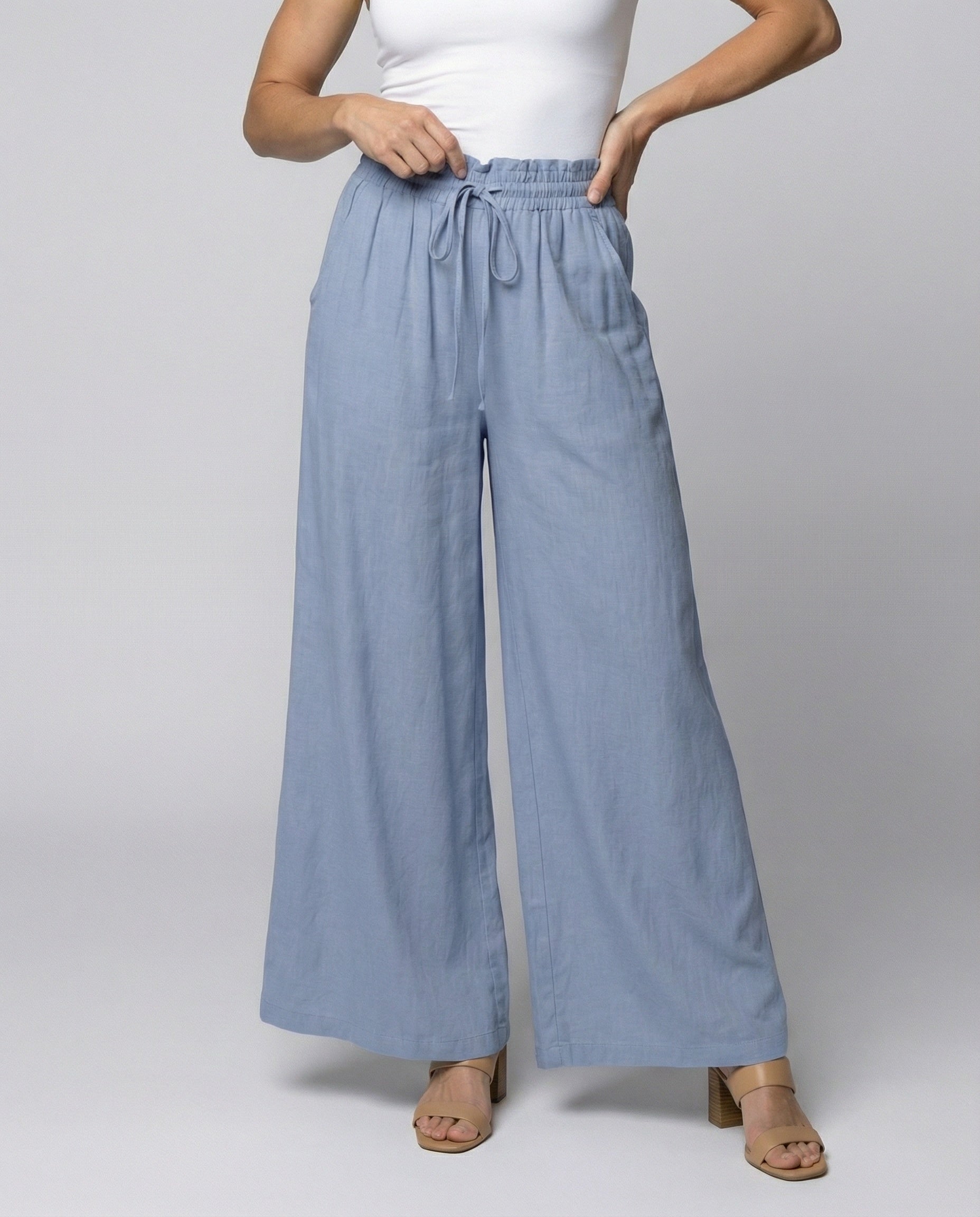 Damen luftige Palazzo-Hose mit elastischem Bund und Seitentaschen R&B