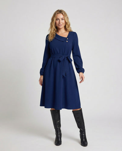 Damen Midikleid mit tailliertem Schnitt und Knopfdetails R&B