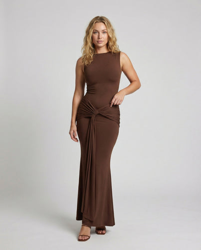 Damen Elegantes Wickel-Maxi-Kleid mit hohem Schlitz und raffinierter Drapierung R&B