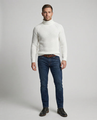 Herren Grobstrickpullover mit hohem Kragen und strukturiertem Muster R&B