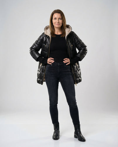 Steppjacke Damen mit Kapuze und glänzendem Innenfutter
