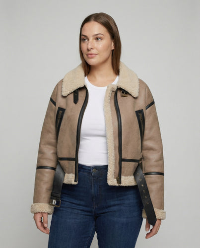 Damen Kunstlederjacke mit Teddyfell