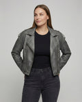 Damen Lederimitat Bikerjacke mit asymmetrischem Reißverschluss und Taschen