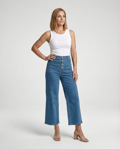 Damen High-Waist Jeans mit weitem Bein