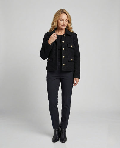 Damen Fuzzy-Jacke mit Taschen und Knopfdetails