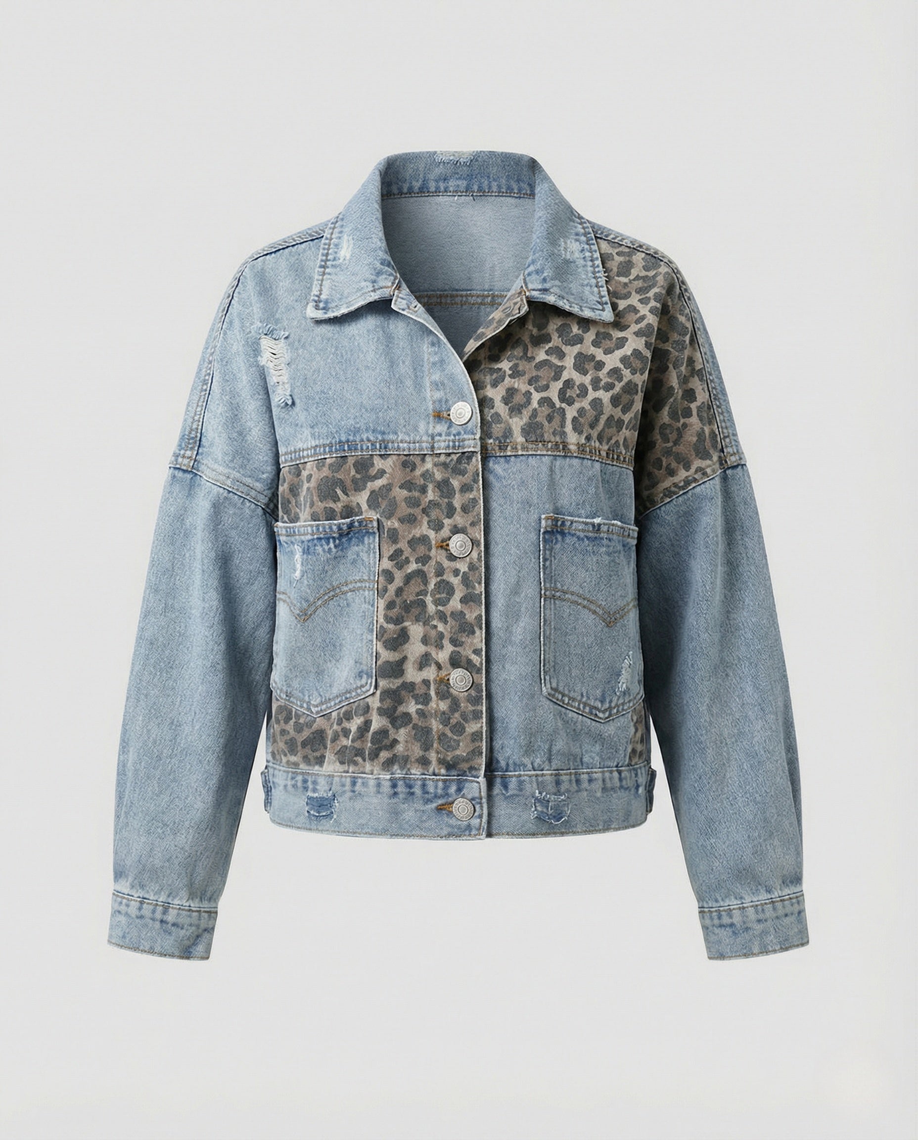 Damen Jeansjacke mit Leo-Print