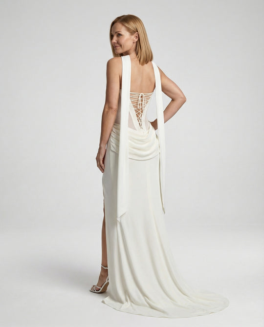 Abendkleid schulterfrei mit Drapierung