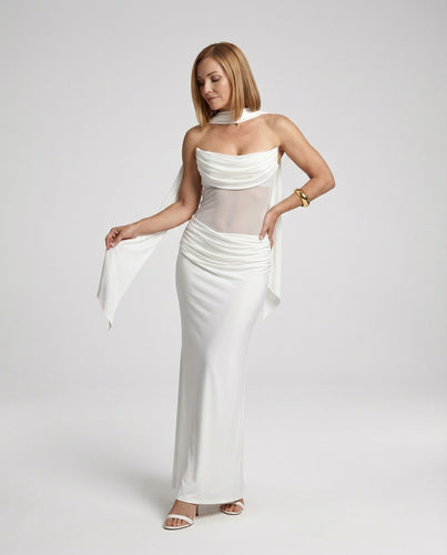 Abendkleid schulterfrei mit Drapierung
